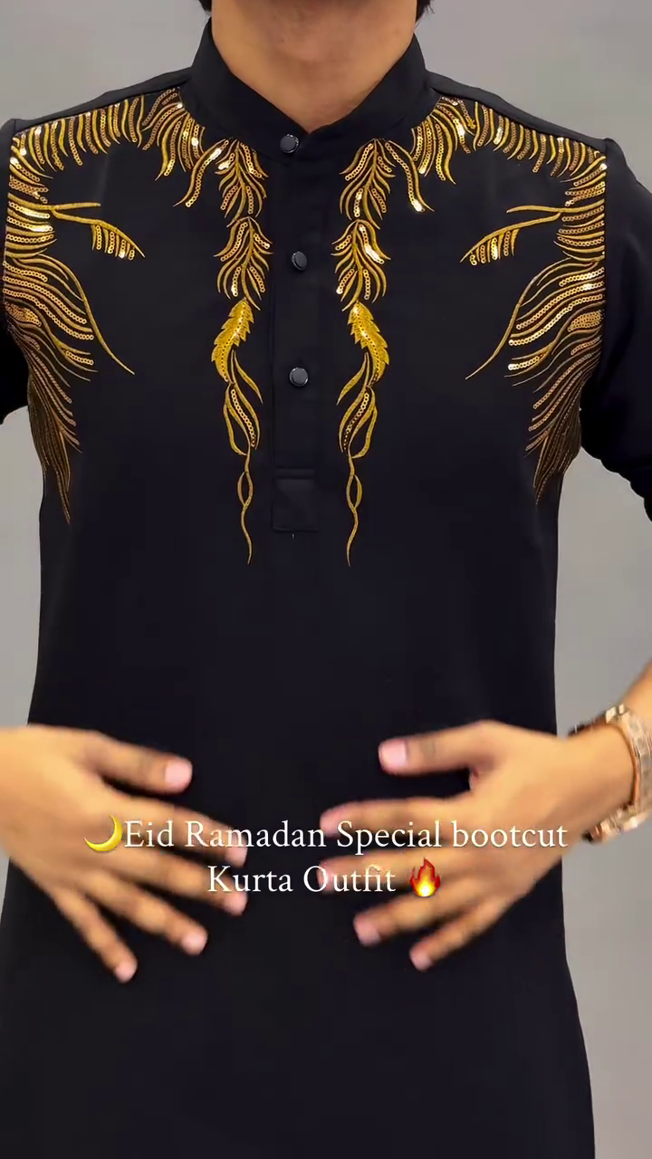 Kurta Pajama Set with Gold Embroidery