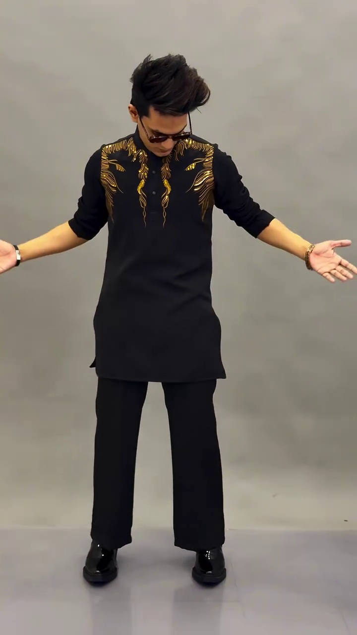 Kurta Pajama Set with Gold Embroidery