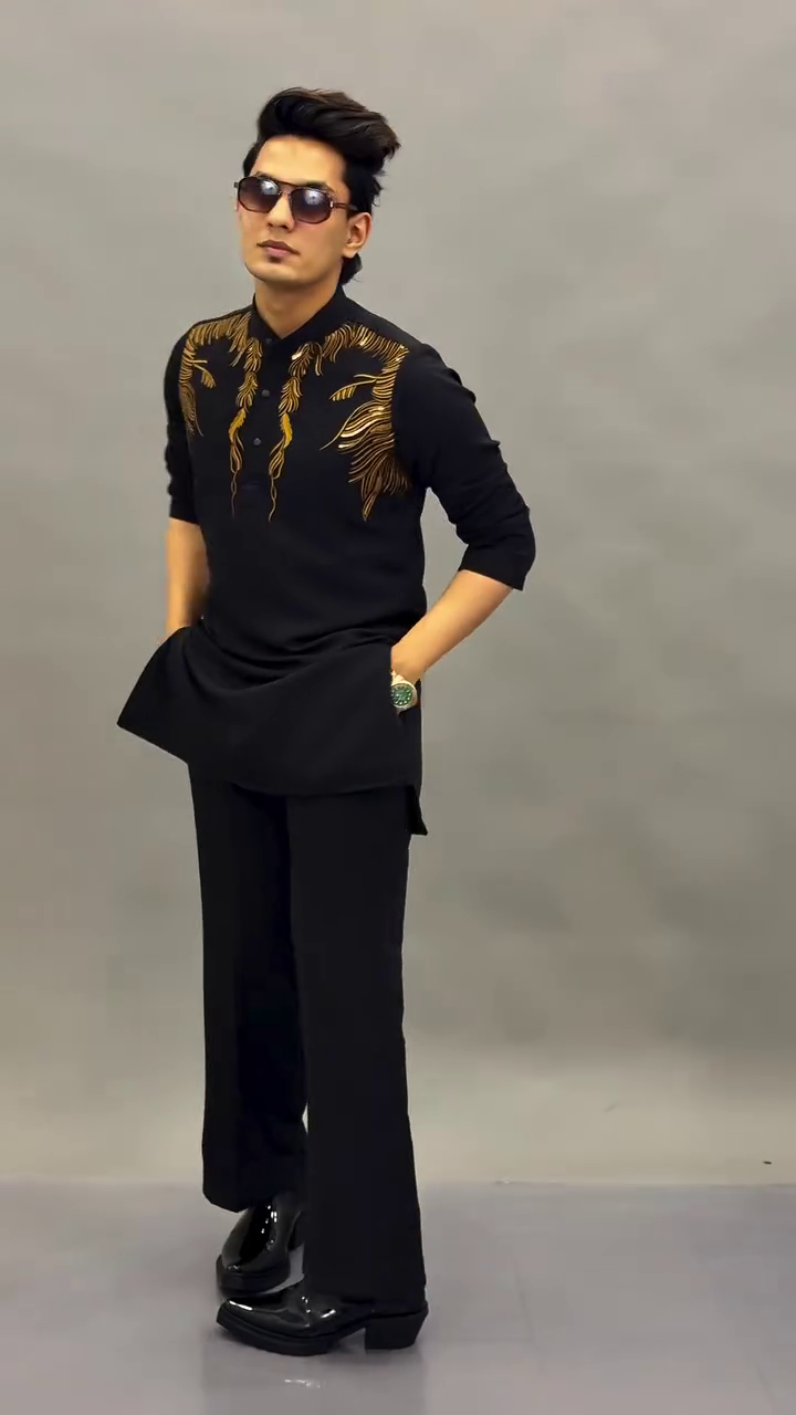 Kurta Pajama Set with Gold Embroidery