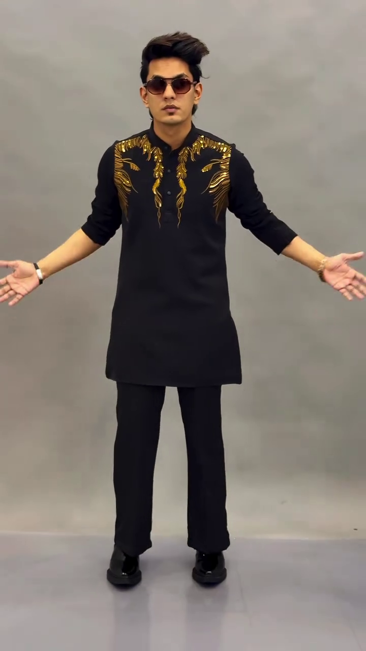 Kurta Pajama Set with Gold Embroidery