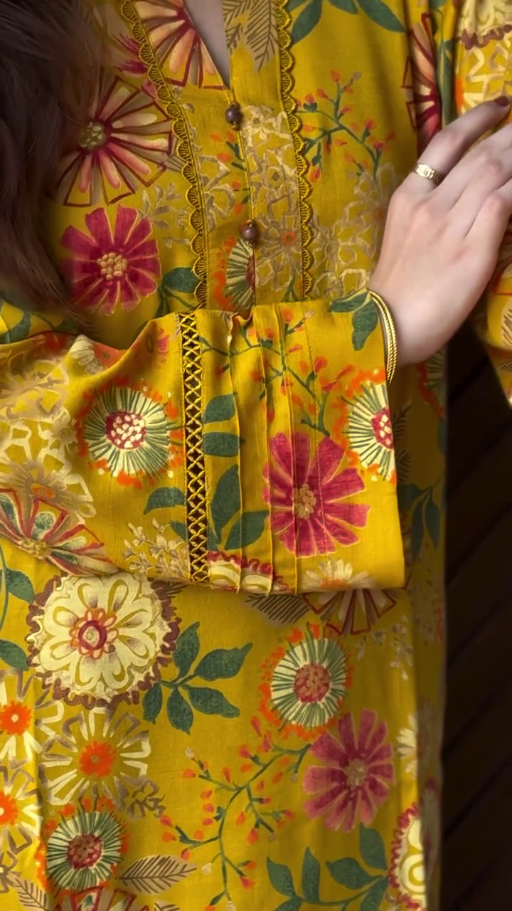 Mustard Floral Printed Kurta