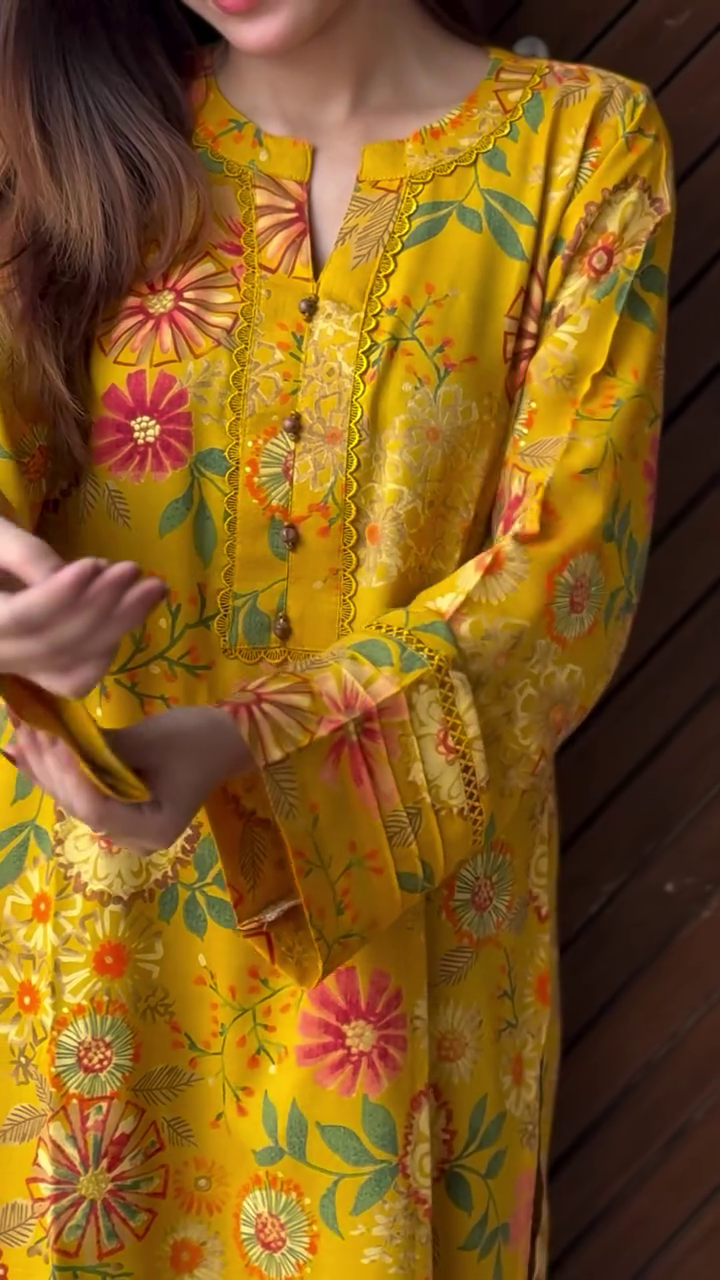 Mustard Floral Printed Kurta