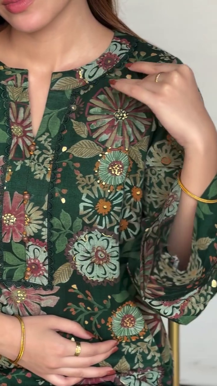 Emerald Green Floral Printed Kurta
