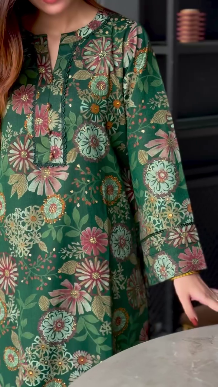 Emerald Green Floral Printed Kurta