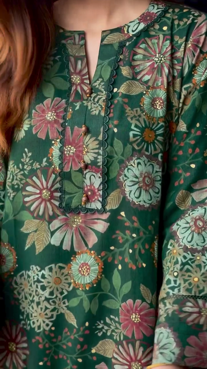 Emerald Green Floral Printed Kurta