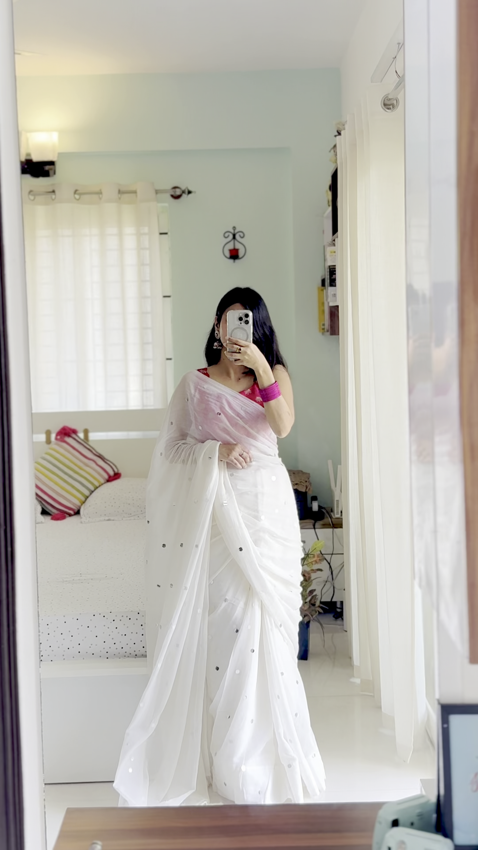 White Sheer Saree with Sequin Embroidery