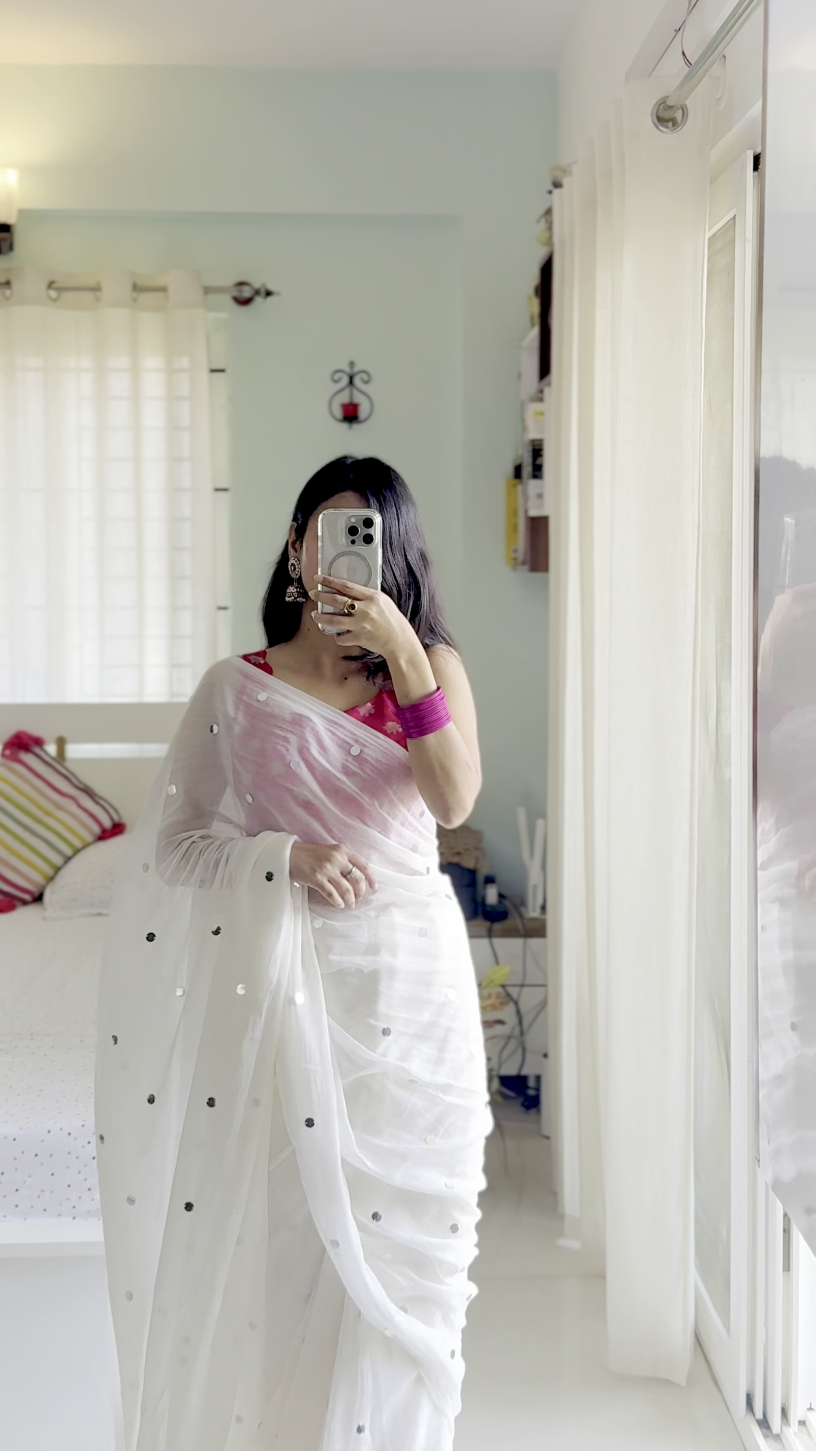 White Sheer Saree with Sequin Embroidery